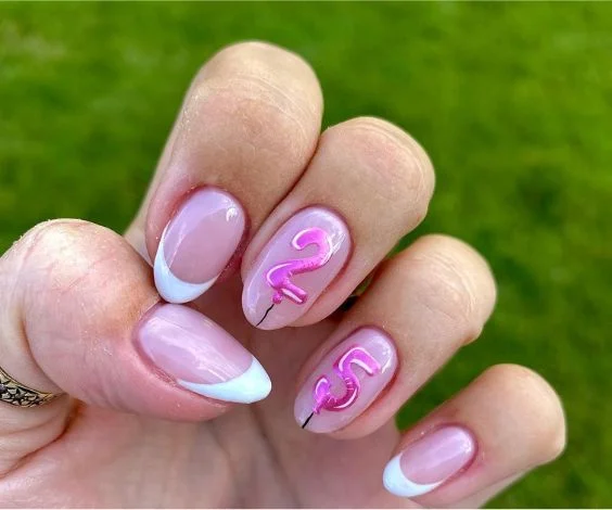 Cute and simple birthday balloon nails with white French tips.