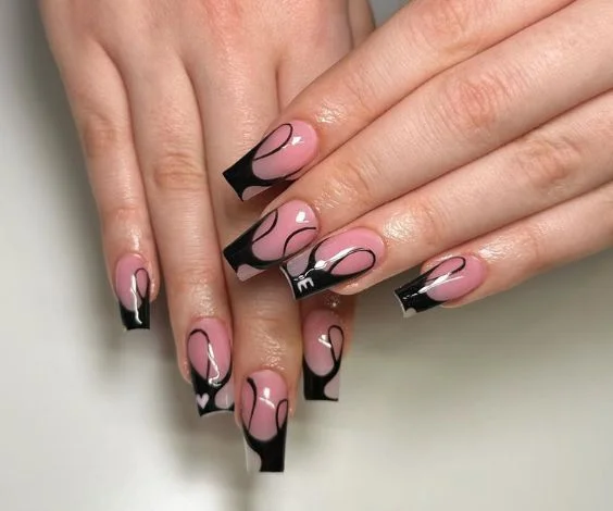 Black Valentine's Acrylic Nails