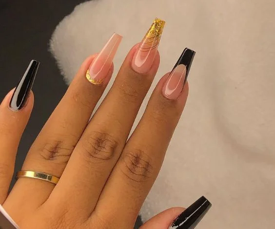 Black and Gold Acrylic Nails