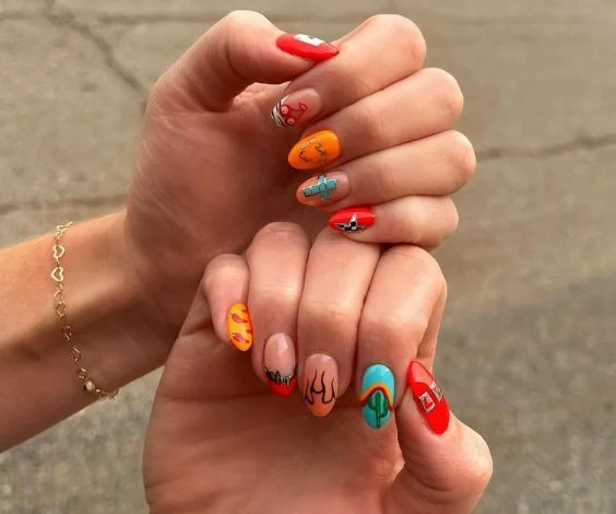 Colorful Country Almond Nails