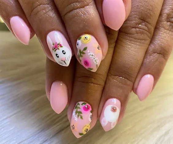 Cute Bunny Pink Nails