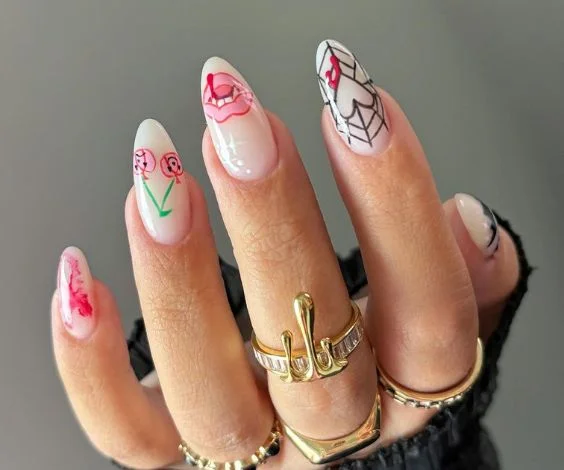 Cute Halloween Look Acrylic Nails