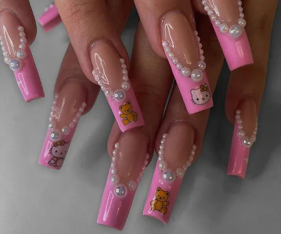 Cute Kitty Pink Nail Art