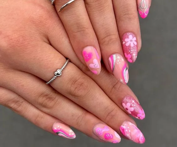 Cute Mix n Match Pink Nails