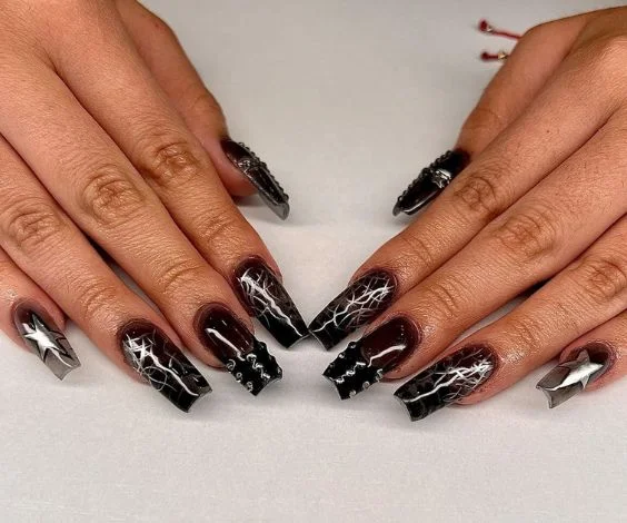 Edgy Black Acrylic Nails