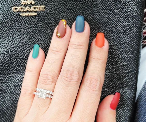 Multicolored skittle nails for Fall and Thanksgiving Day