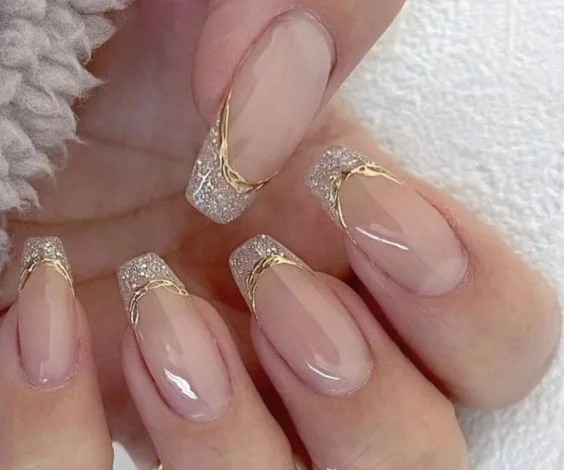 Glitter Ballerina Nude Nails