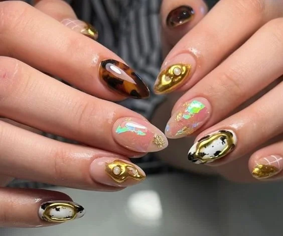 Gold Metallic Almond Nails