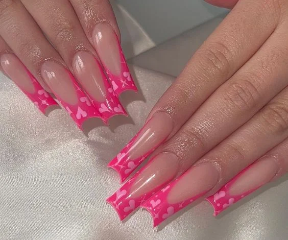 Heart French Pink Nails