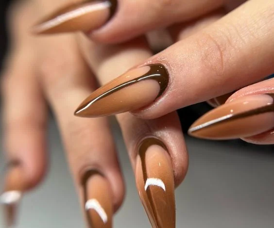 Latte Stiletto Nude Nails