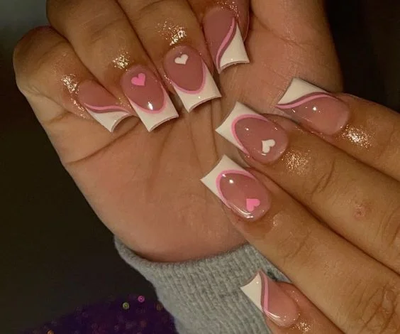 Lovely Hearts Pink Nails