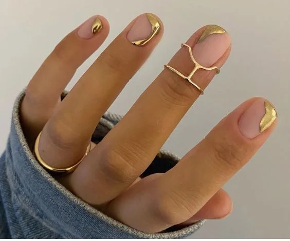 Matte Gold Swirls Nude Nails