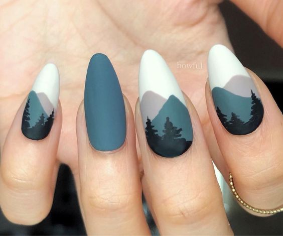 Minimalist Mountain Almond Nail Art