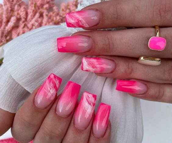 Neon Ombre Pink Nails