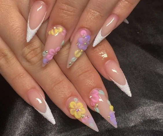 Pastel Flowers Acrylic Nails