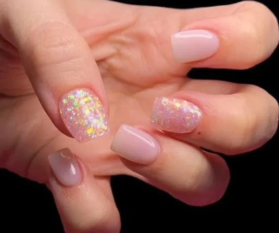 Pastel Holographic Glitters Pink Nails