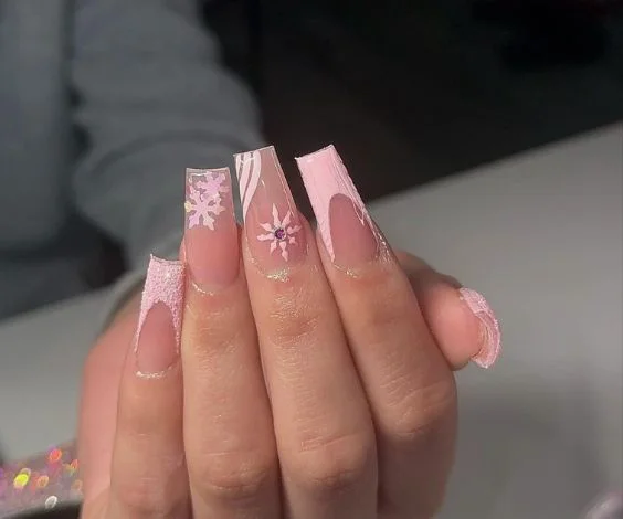 Pink Flakes Acrylic Nails