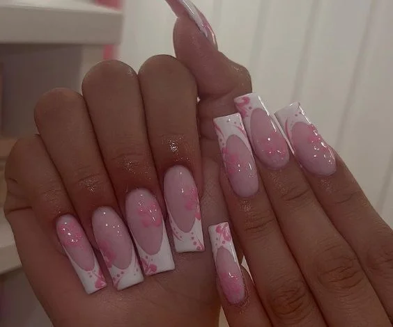 Pink Flowers Acrylic Nails