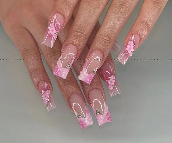 Pink Shell Acrylic Nails