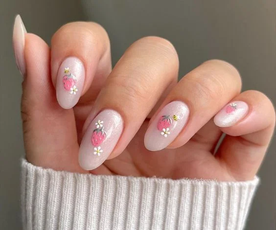 Nude Pink Strawberry Nails