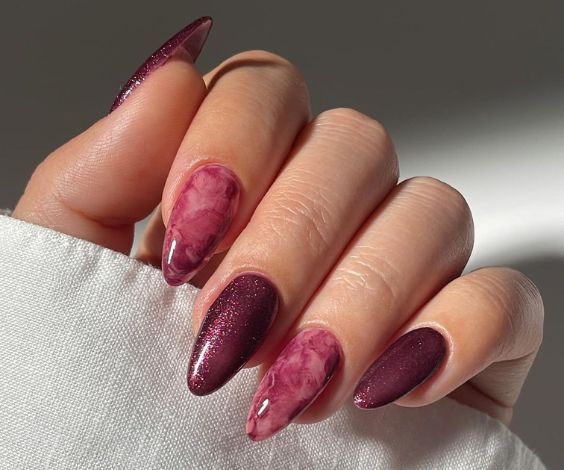  Plum nails with marble nail designs