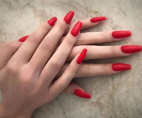 Matte red hot nail polish color for fall