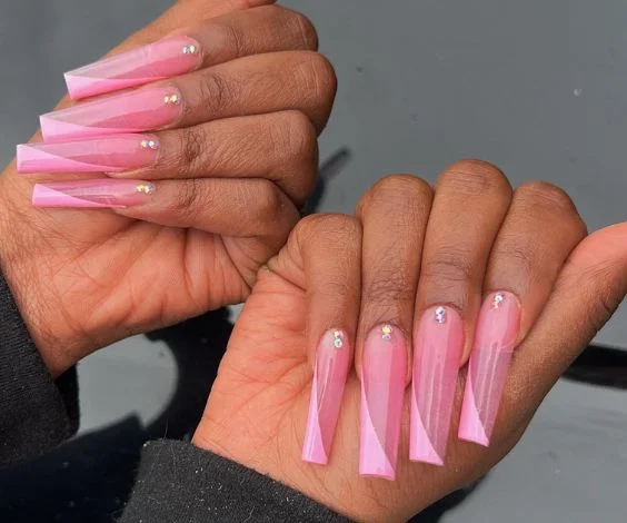 Slanted French Pink Nails