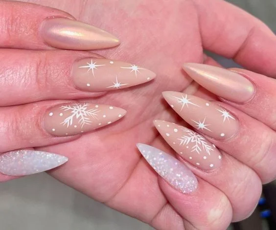 Nude Snowflake Nails