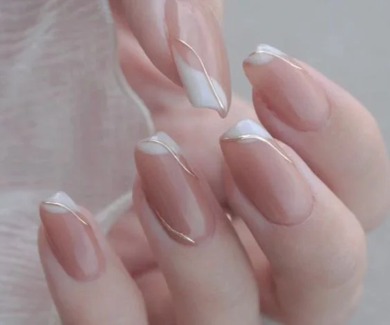 White and Gold Nude Nails