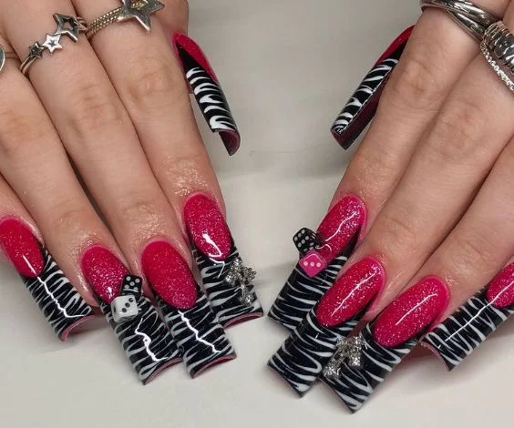 Zebra Duckies Pink Nails