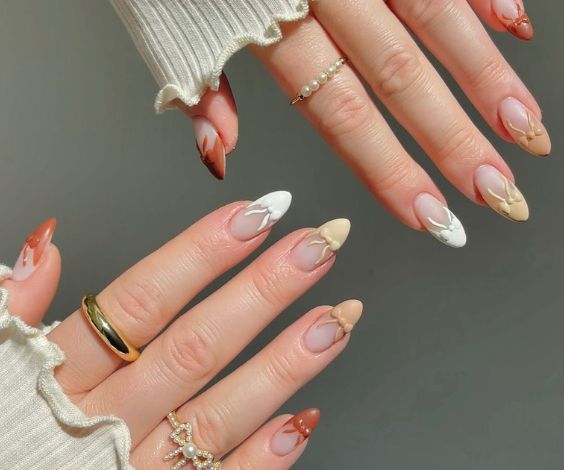 Checkered nails with neutral nail colors for winter